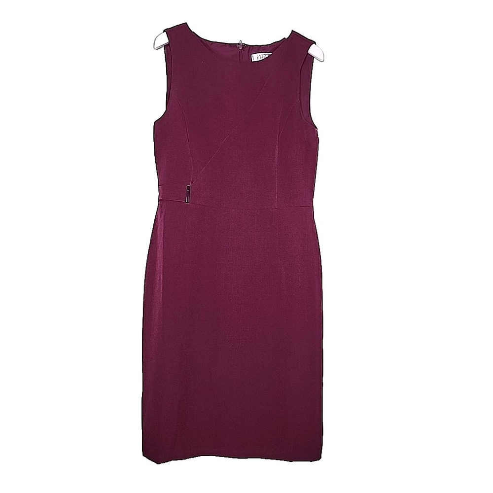 Kasper Sheath Dress Sleeveless Burgundy Maroon Round Neck Slit Business Size 4